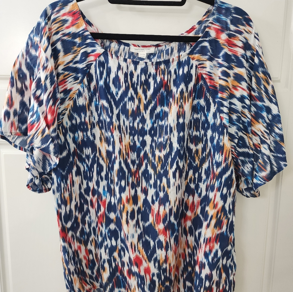 *Beach Lunch Lounge Multi Print Short Raglan Sleeve  Pullover Top Size M*
